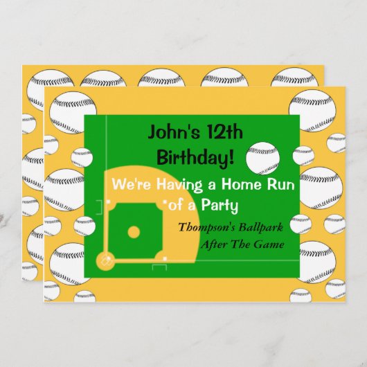 Invitation d'anniversaire de base-ball (Devant / Derrière)