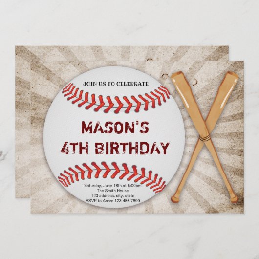 Invitation d'anniversaire de base-ball complète (Devant / Derrière)