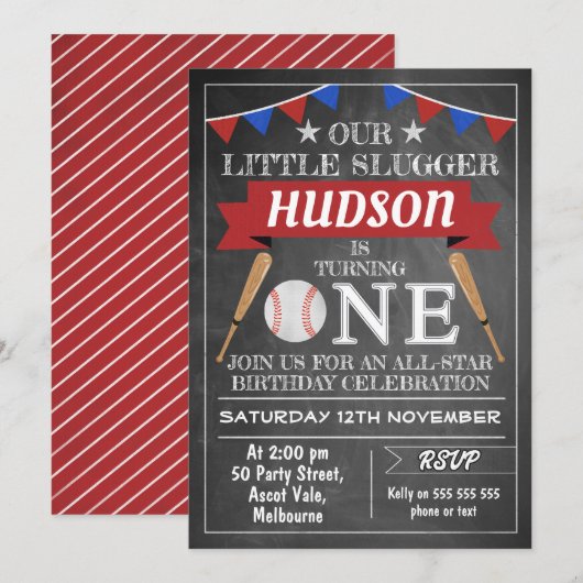 Invitation d'anniversaire de base-ball de tableau (Devant / Derrière)