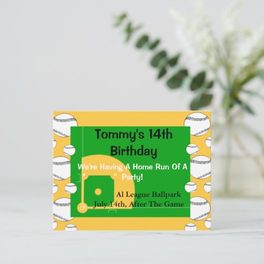 Invitation d'anniversaire de baseball (Debout devant)