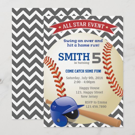 Invitation d'anniversaire de baseball (Devant / Derrière)