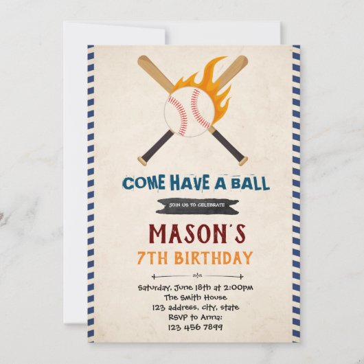 Invitation d'anniversaire de baseball (Devant)