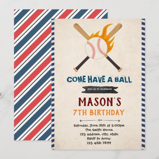 Invitation d'anniversaire de baseball (Devant / Derrière)