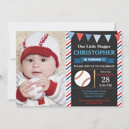 Invitation d'anniversaire de baseball 1er annivers (Devant)