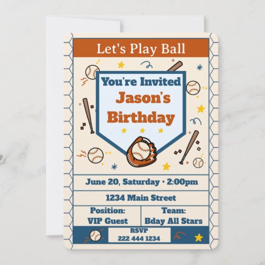 Invitation d'anniversaire de baseball - Ajouter un (Devant)