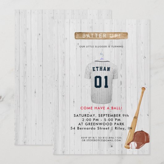 Invitation d'anniversaire de baseball Batter Up (Devant / Derrière)