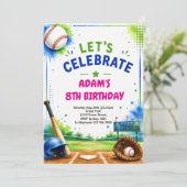 Invitation d'anniversaire de baseball Design aquar (Debout devant)