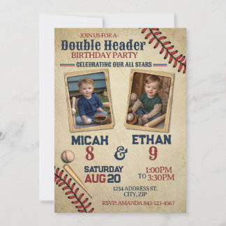 Invitation d'anniversaire de baseball double en-tê