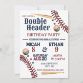 Invitation d'anniversaire de baseball double en-tê (Devant)