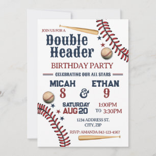 Invitation d'anniversaire de baseball double en-tê
