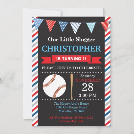 Invitation d'anniversaire de baseball Fête d'anniv (Devant)