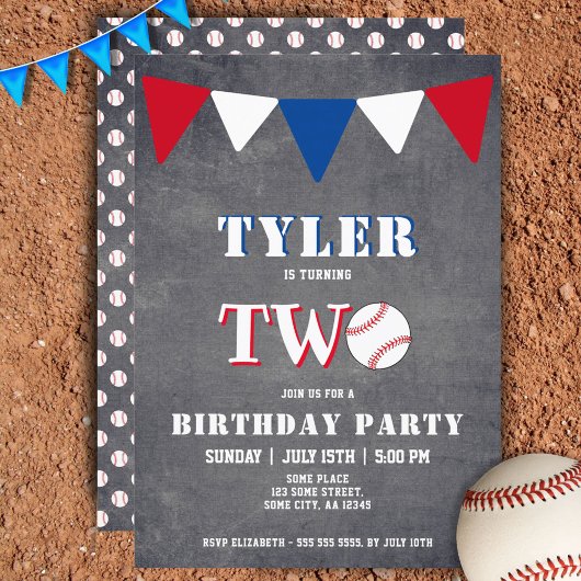 Invitation d'anniversaire de baseball garçon 2e an