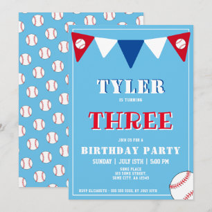 Invitation d'anniversaire de baseball garçon 3e an
