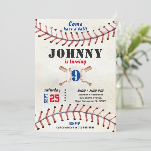 Invitation d'anniversaire de baseball garçon avec (Debout devant)