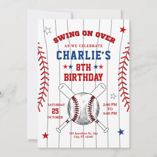 Invitation d'anniversaire de baseball, Invitation  (Devant)