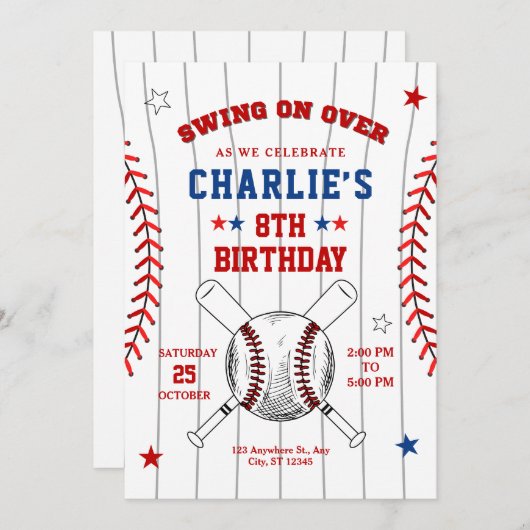 Invitation d'anniversaire de baseball, Invitation  (Devant / Derrière)