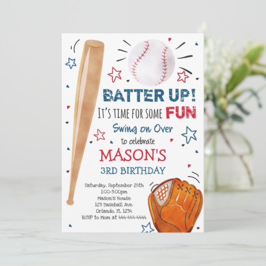 Invitation d'anniversaire de baseball, Invitations (Debout devant)