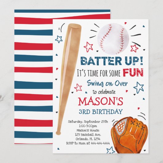 Invitation d'anniversaire de baseball, Invitations (Devant / Derrière)