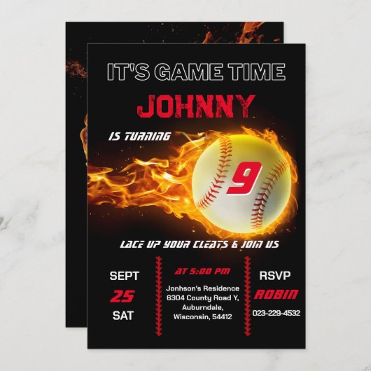 Invitation d'anniversaire de baseball modifiable (Devant / Derrière)