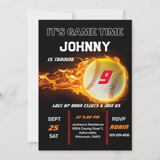 Invitation d'anniversaire de baseball modifiable (Devant)