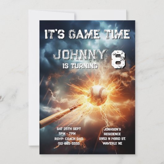 Invitation d'anniversaire de baseball modifiable (Devant)