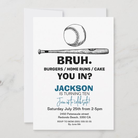 Invitation d'anniversaire de baseball - N'importe  (Devant)