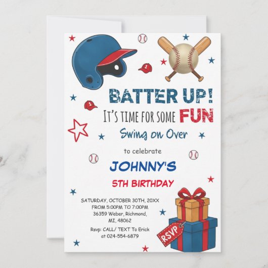 Invitation d'anniversaire de baseball personnalisé (Devant)