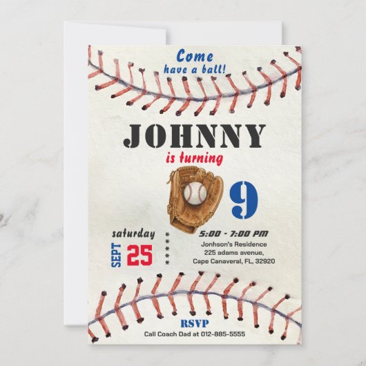 Invitation d'anniversaire de baseball pour garçon  (Devant)