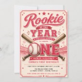 Invitation d'anniversaire de baseball rose pour la (Devant)