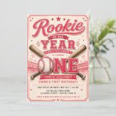 Invitation d'anniversaire de baseball rose pour la (Debout devant)