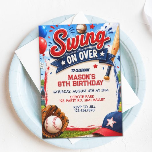 Invitation d'anniversaire de baseball Swing On Ove