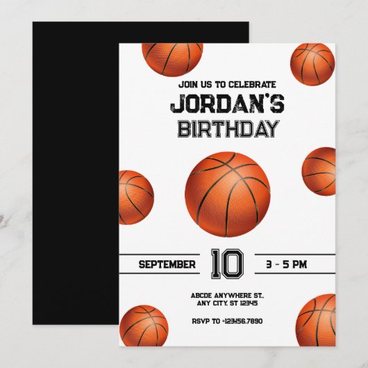 invitation d'anniversaire de basket (Devant / Derrière)