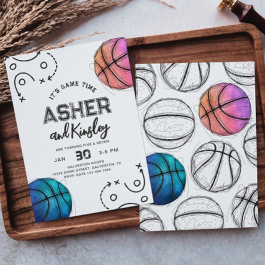 Invitation d'anniversaire de basket-ball conjoint