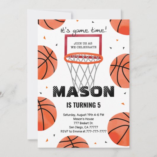 Invitation d'anniversaire de basket-ball modifiabl (Devant)