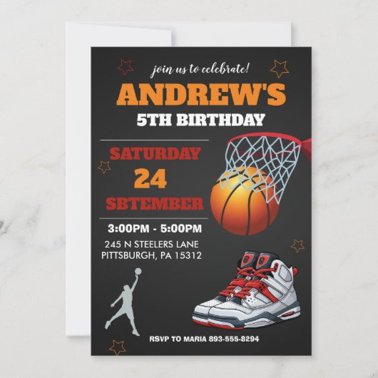 Invitation d'anniversaire de basket-ball Orange No (Devant)