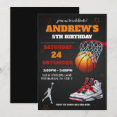 Invitation d'anniversaire de basket-ball Orange No (Devant / Derrière)