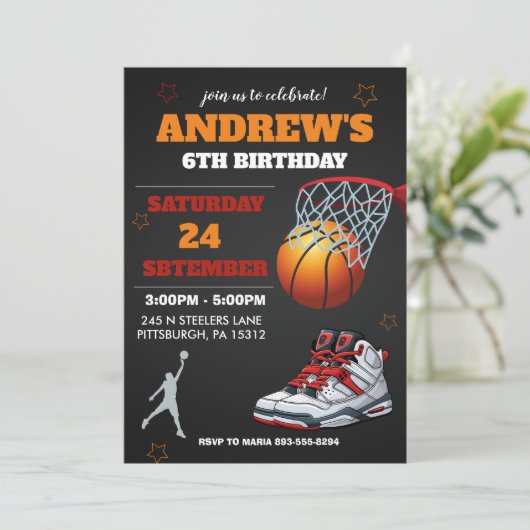 Invitation d'anniversaire de basket-ball Orange No (Debout devant)