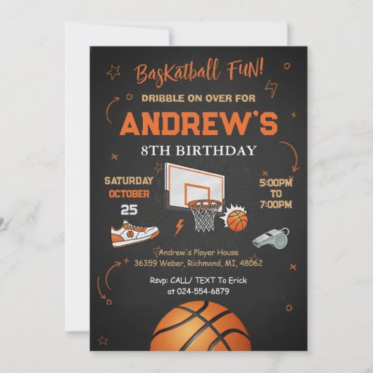 Invitation d'anniversaire de basket-ball pour enfa (Devant)
