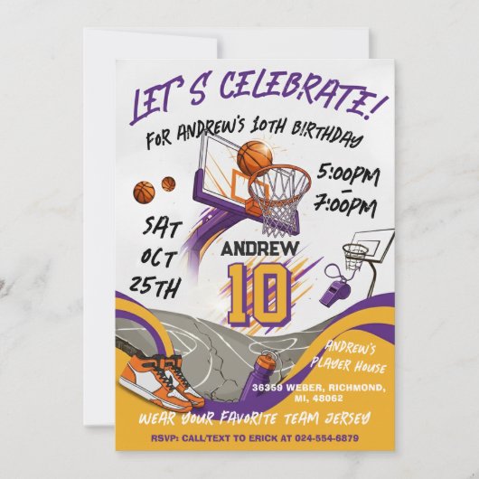 Invitation d'anniversaire de basket-ball pour enfa (Devant)