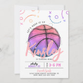 Invitation d'anniversaire de basket-ball rose (Devant)