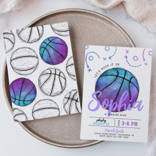 Invitation d'anniversaire de basket-ball violet