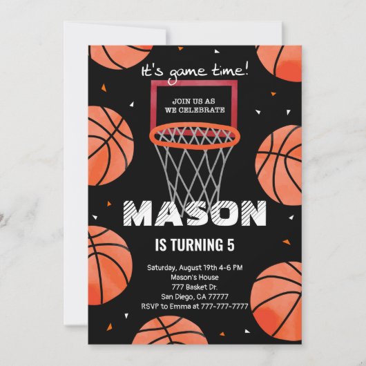 Invitation d'anniversaire de basketball (Devant)