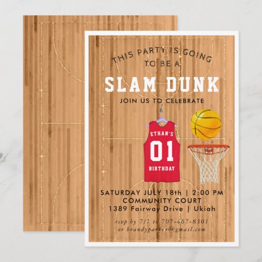 Invitation d'anniversaire de basketball (Devant / Derrière)