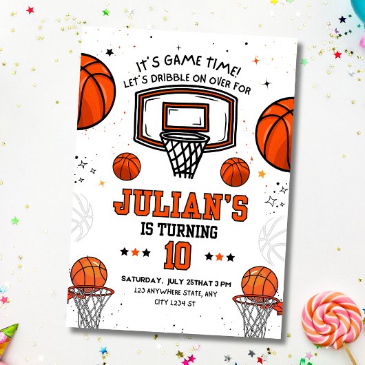 Invitation d'anniversaire de basketball, enfants à