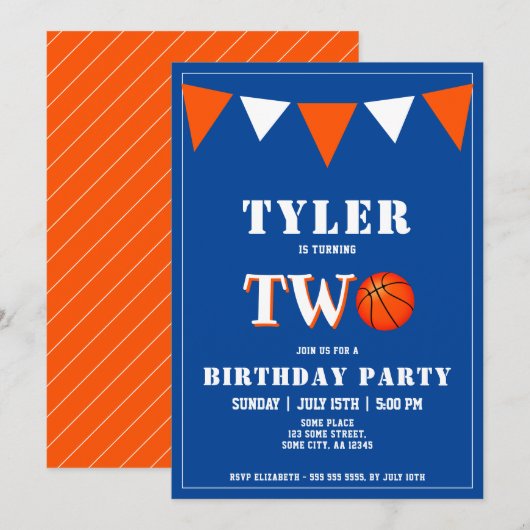 Invitation d'anniversaire de basketball garçon 2e  (Devant / Derrière)