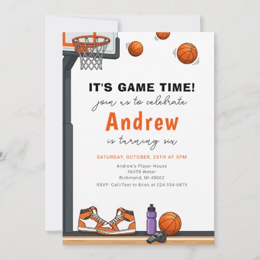 Invitation d'anniversaire de basketball moderne pe (Devant)
