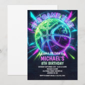 Invitation d'anniversaire de basketball néon (Devant / Derrière)