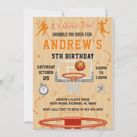 Invitation d'anniversaire de basketball personnali (Devant)