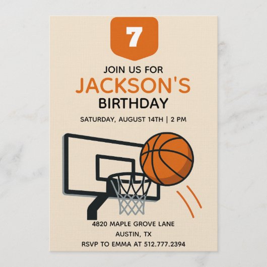 Invitation d'anniversaire de basketball pour garço (Devant)