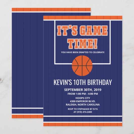 Invitation d'anniversaire de basketball - TOUS ÂGE (Devant / Derrière)